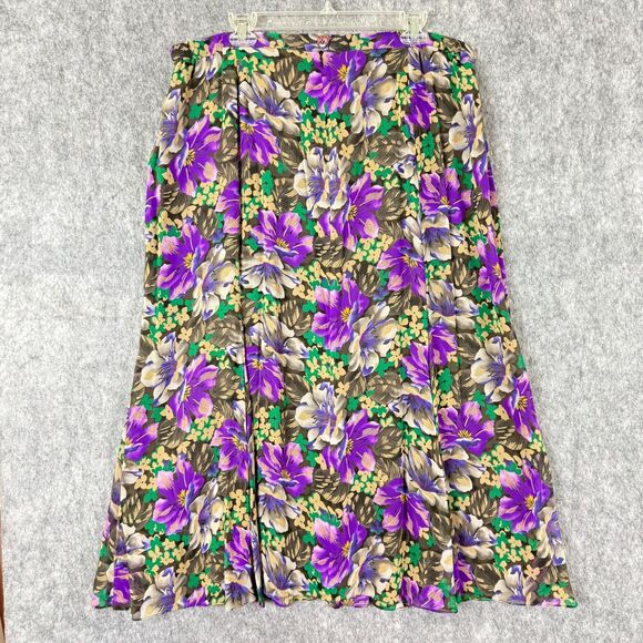 2 pc Dana Buchman Plus Sz 20 Skirt Set Silk Tank Top Purple Floral A Line Flare - Picture 5 of 12